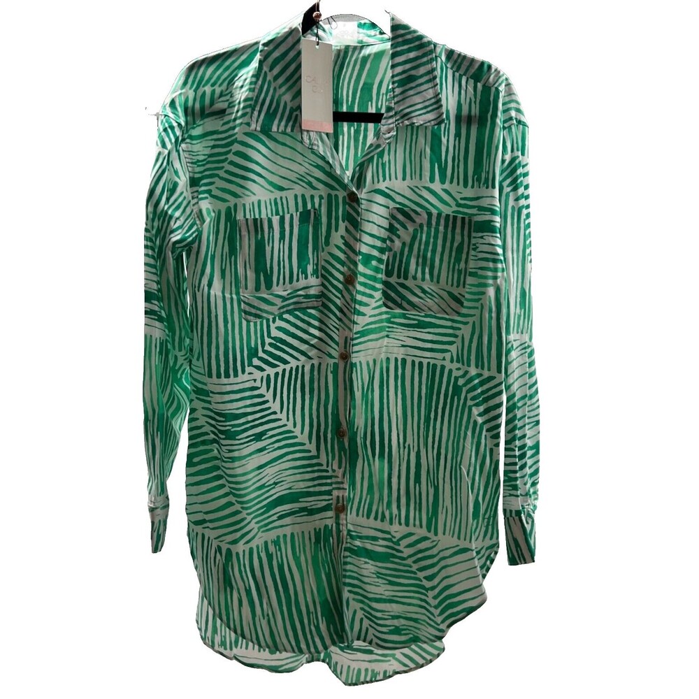 womens swim coverup size small Calia Printed Cover-up green palm tropical shirt